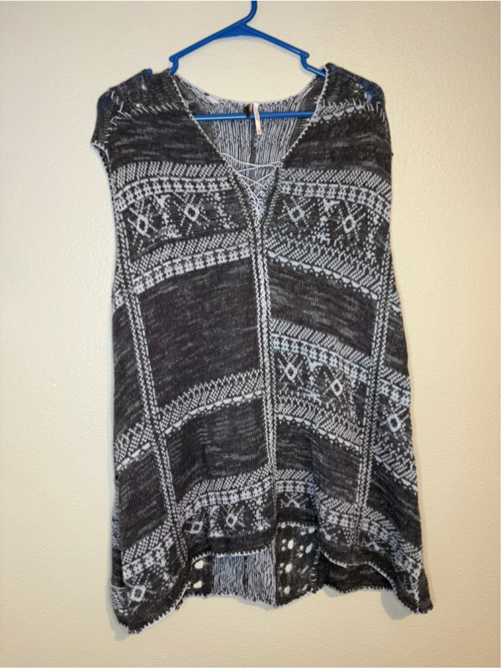 Free People Gray Fair Isle Knit Tunic Medium Boho